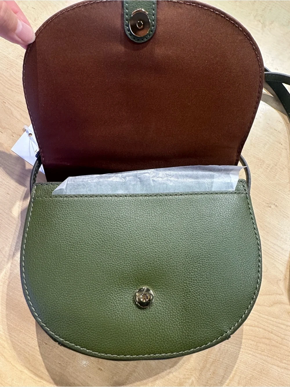 Fossil Olive Green Crossbody Saddle Bag with Brown Card Case